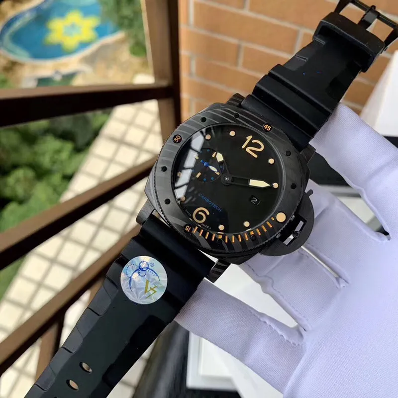 PAM 0616 mens automatic watches 47mm dial black color 2555 mechanical movement carbotech wristwatch luminous2602210