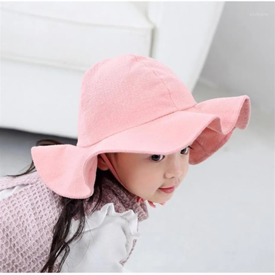 Yuxic Summer Baby Hat Girls Beach Sun Hat Cotton Babe Bucket Caps Lovely Lace 조절 식 아기 Panama1257I