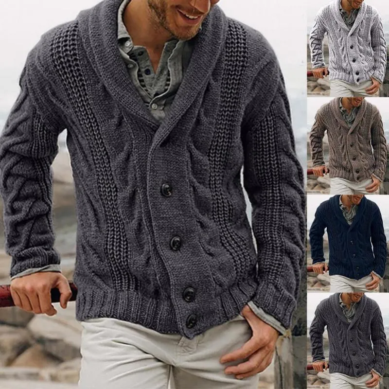 Męskie swetry zimowe jesień ciepłe męskie płaszcz z litego koloru dzianin guziki sweter kardigan męski odzież Olga22