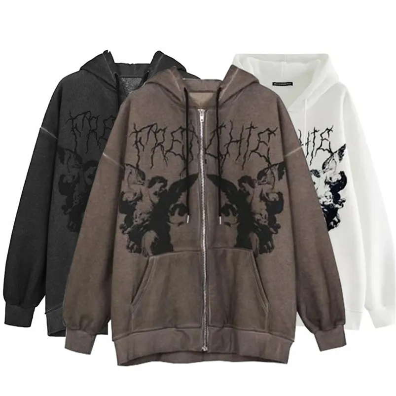 Y2K Kış Hoodies Ropa Grunge Sweatshirts Goth Üstler Kıyafetler Vintage Estetik Emo Zip Kazak Peri Ceketleri Ceket 220813