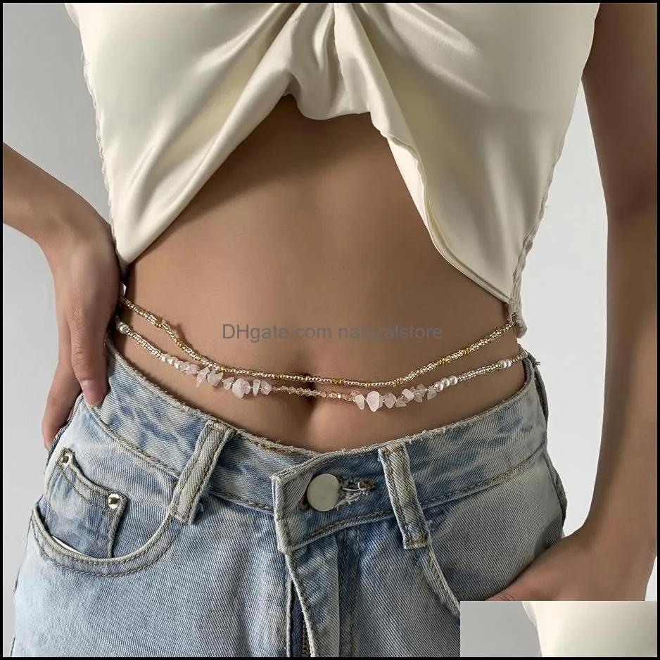 2021 double layered seed bead belly waist chains for women sexy bikini handmade elasticity chain waistband boho jewelry