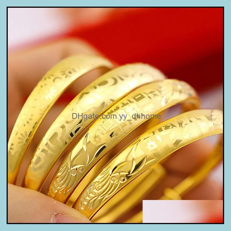 10mm 24KT Gold Bracelet Bangles Fashion Women Girl Birthday Wedding Gift Simple Push-pull