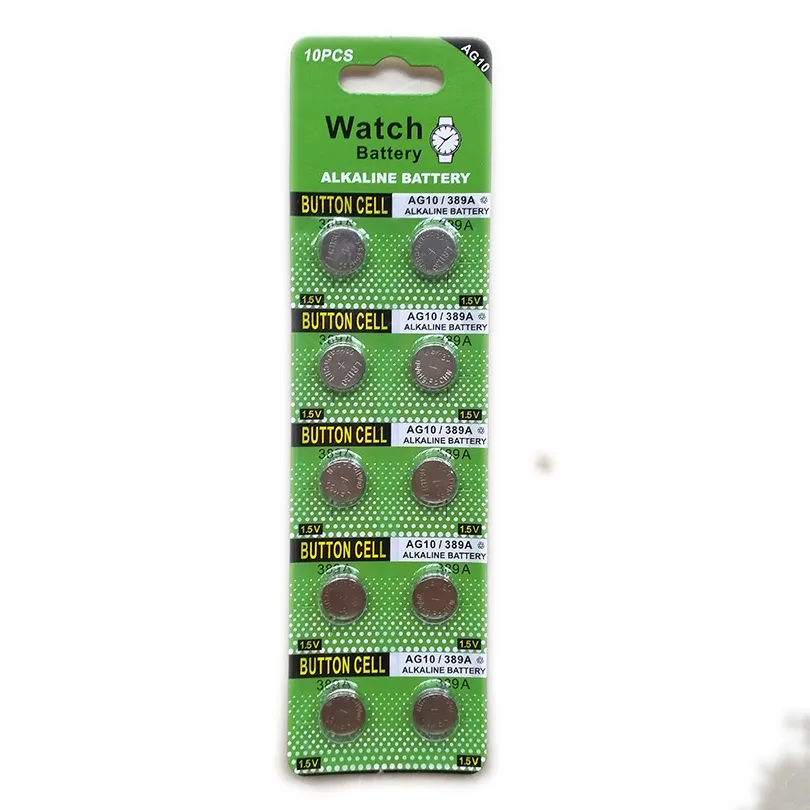 500 stks per lot LR1130 AG10 Button Cell -batterijen voor horloges Lichten speelgoed 10 stks/kaart