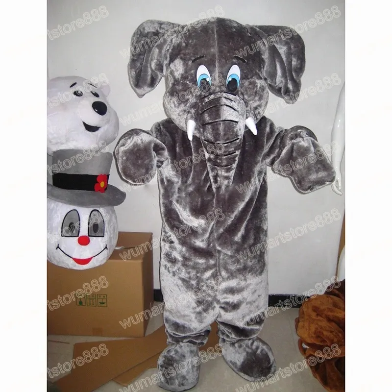Halloween Gray Elephant Mascot Costume Högkvalitativ tecknad Animal Theme Character Carnival Festival Fancy Dress Adults Size Xmas Outdoor Party Outfit