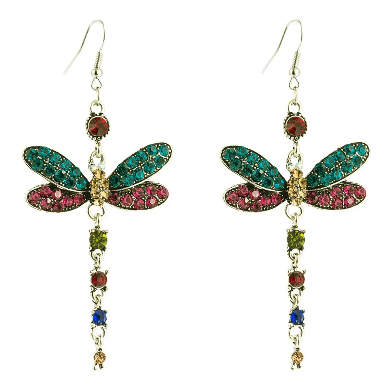 Dragonfly Long Palles Brincos Mulheres Retro exagerado Metal Rhinestone Animal Jewelry Gifts Moda Hip Hop Pop Ladies Drop Brincha Castelo