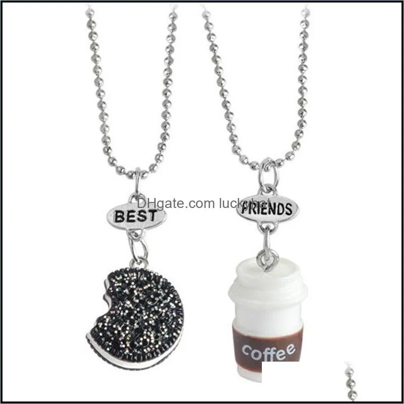 Best Friends Cookie Coffee Necklace Food Pendant Couple Necklaces for Women Kids fashion Jewelry 2/set DROP SHIP 161819