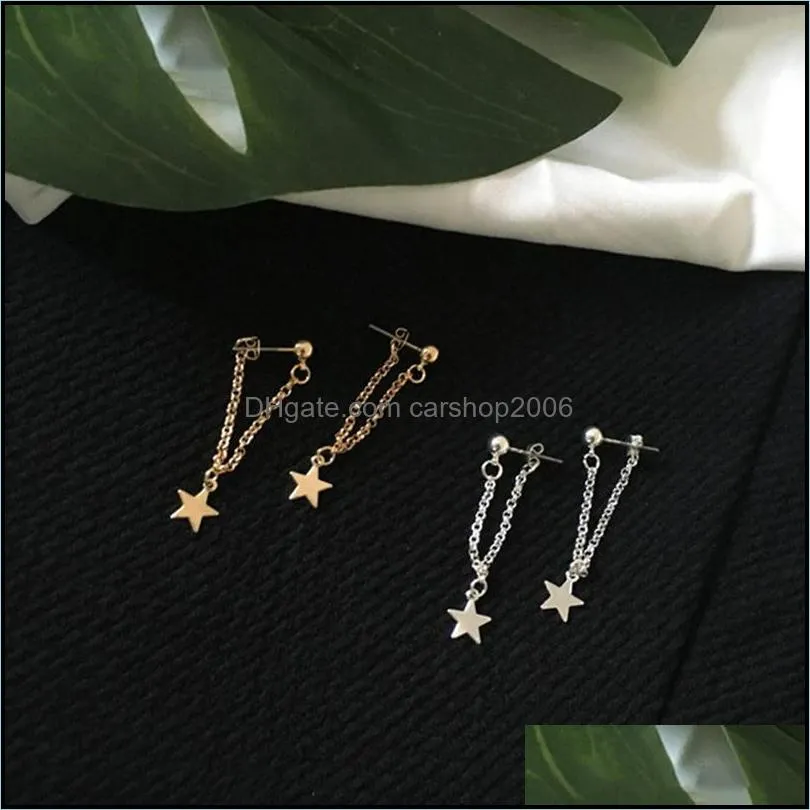 fashion simple personality pentagram star back hanging drop earrings korean metal chain dangle women`s jewelry