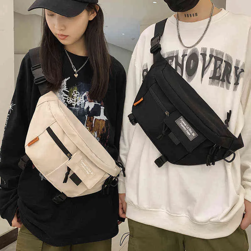 Street Hip Hop Fanny Pack Bag Unisex nylon talia Telefon o dużej pojemności na ramię Crossbody Skrzynia S Nowy pasek J220705