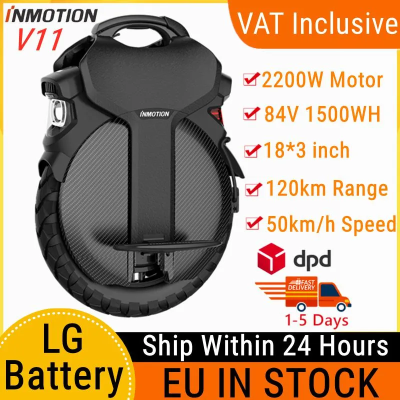 EU USA Stock Original Inmotion SCV V11 Electric One Wheel Uneicycle Balance Scooter 84V 2200W Build-In Handle Monowheel Hoverboard 4.0 BLE بما في ذلك VAT