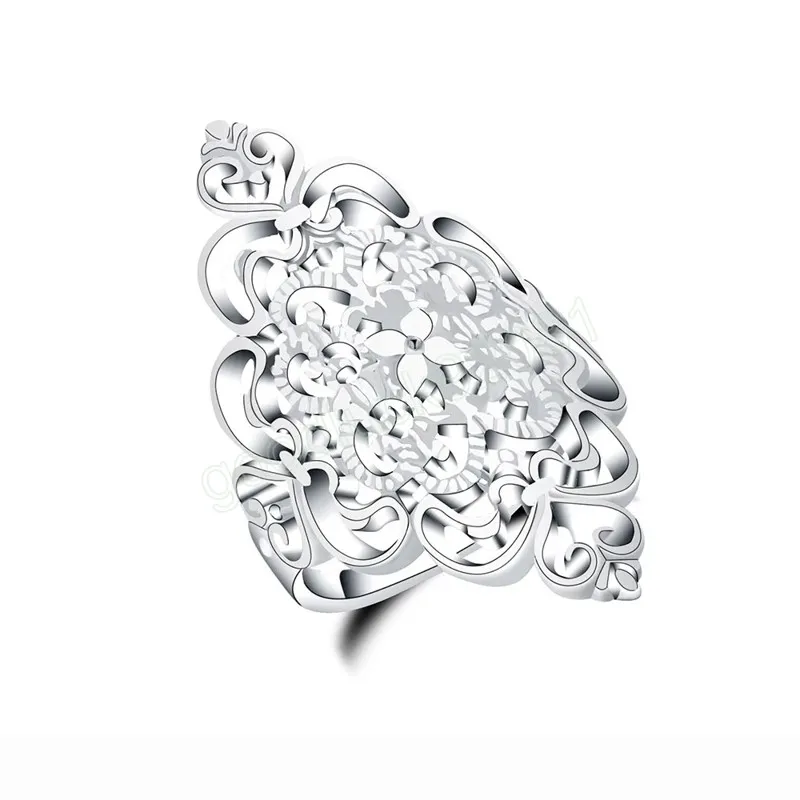 925 Sterling Silver Pattern Hollow Ring For Women Fashion Wedding Engagement Party Gift Charm Jewelry