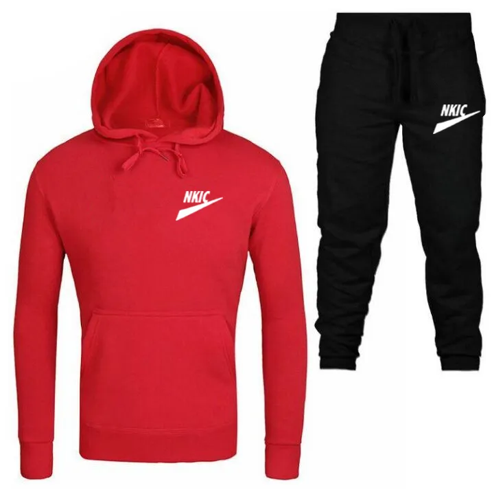 2 stycken sätter TRACKSUIT Män Kvinnor Märke Logo Skriv ut Hooded Sweatshirt + Drawstring Byxor Man Sport Hoodies Running Sportkläder