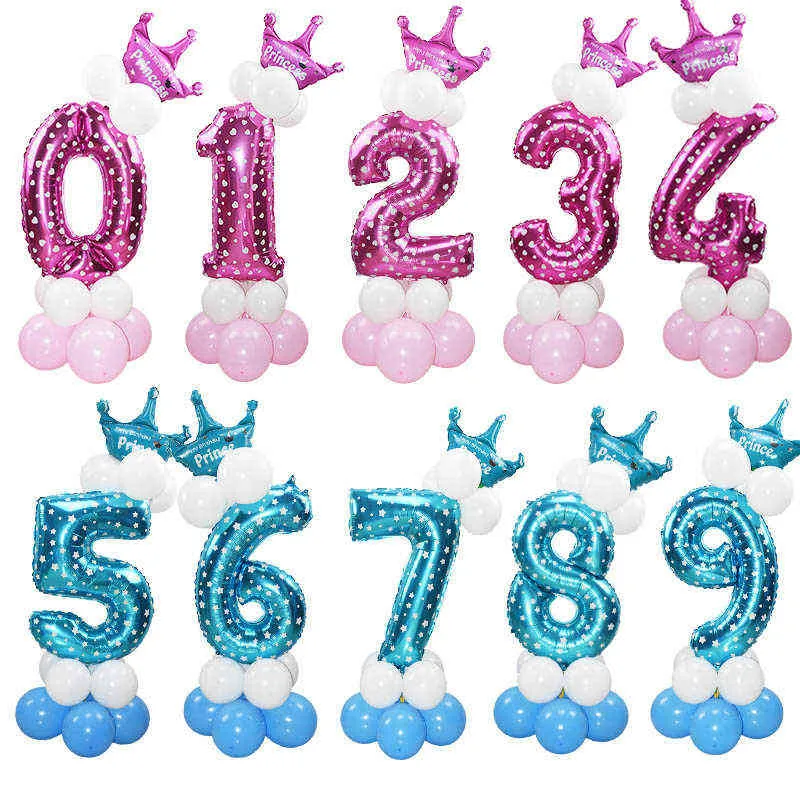 생일 축하 파티 풍선 24 조각 블루 핑크 번호 풍선 아이 파티 장식 소년 소녀