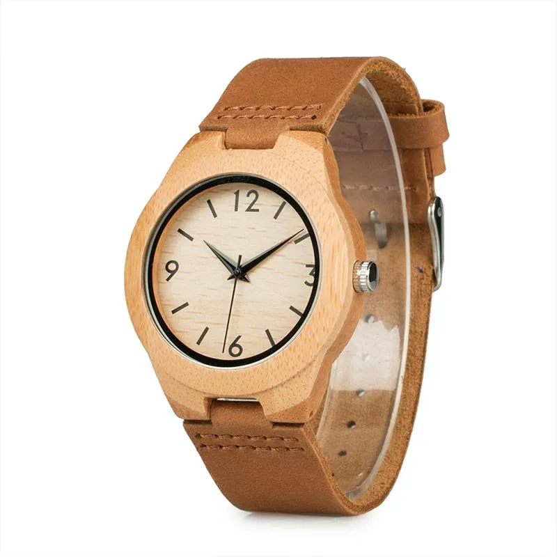 Wristwatches Men Women's Wood Watch Japanese Movement Bamboo Wooden Lovers' Watches With Genuine Leather Wristwatch Relogio Masculin