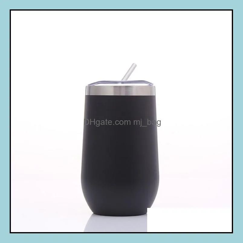 stainless steel egg mug eco-friendly stainless steel vacuum wine cup solid color metal coffee cup lid straws set kids milk cup
