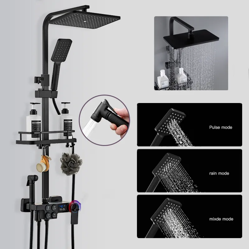 Affichage noir thermostatique Faucet de douche Ensemble de pluies baignoire du robinet du robinet Le flux d'eau produit la production d'électricité