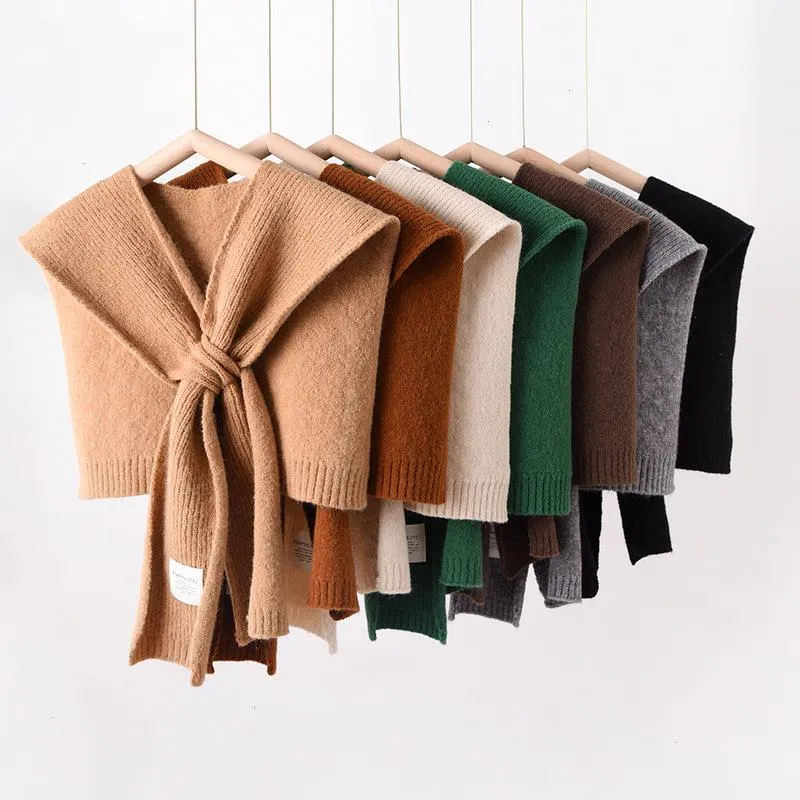 Woolen Knitted Warm Neckerchiefs Shawl Winter Korean Fashion Female Blouse Shoulders Fake Collar Cape Knotted Scarf