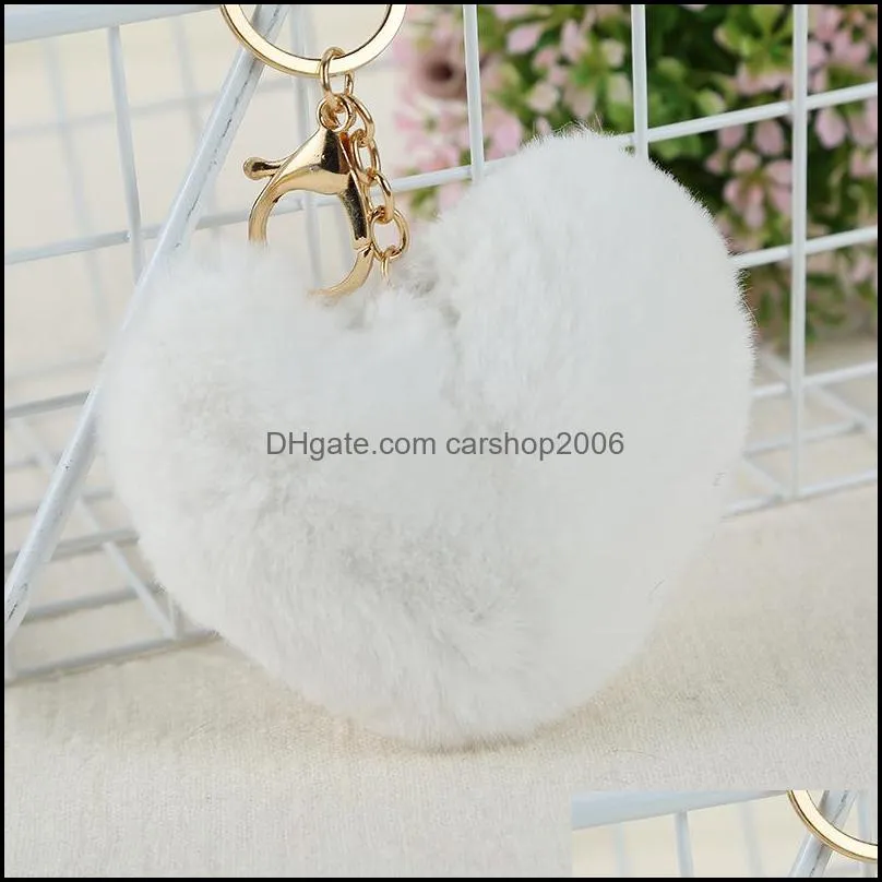 fashion heart pompoms key rings colorful fuzziness plush balls keychains decorative pendant for women bag accessories p53fa