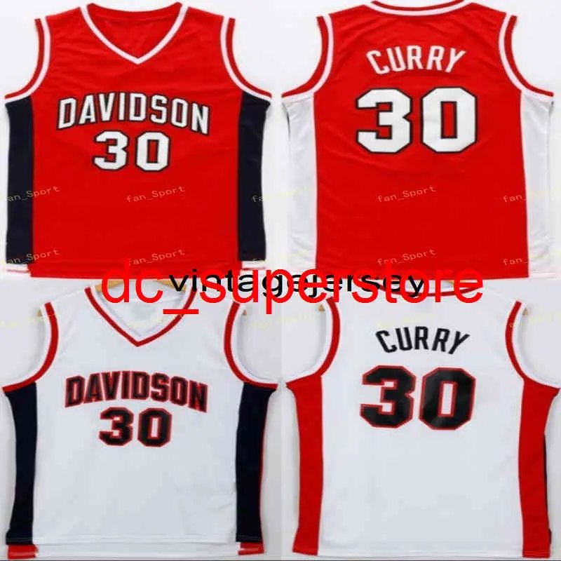 Mens Knights Stephen Curry 30 고등학교 농구 저지 Davidson Wildcat College 스티치 농구 셔츠