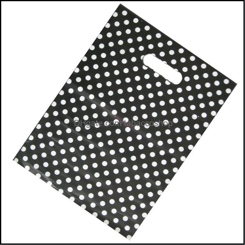 50pcs/lot Round Dots Black Plastic Gift Bag 25x35cm Jewelry Boutique Packaging Bags Plastic Shopping Bags With Handle