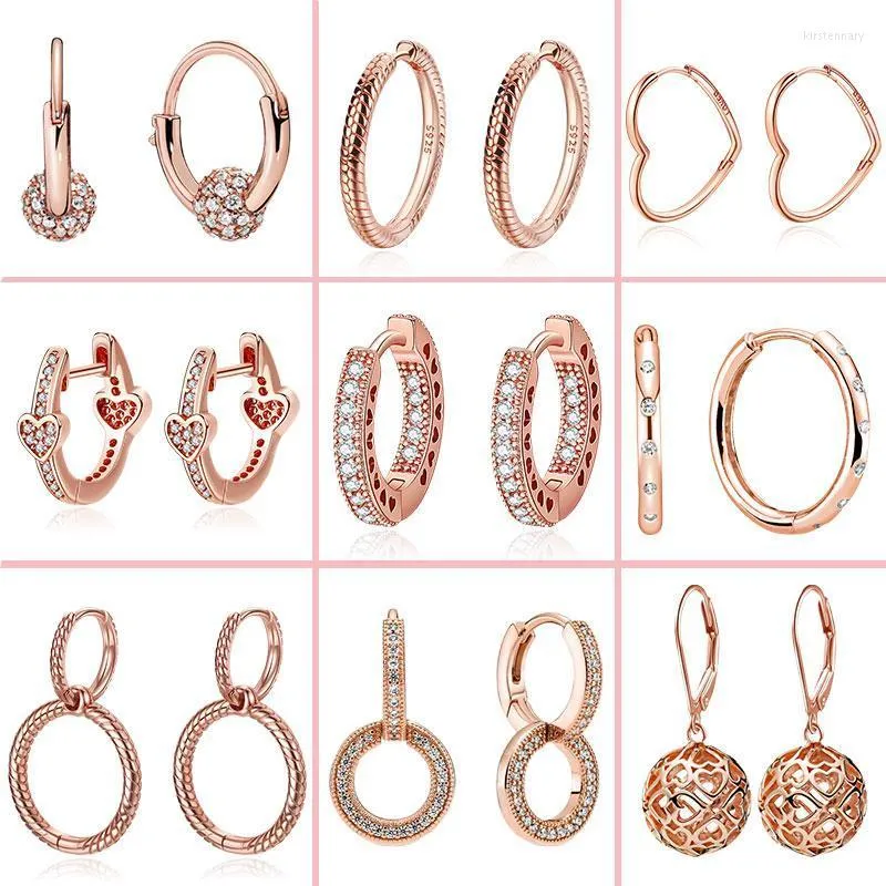 Hoop Huggie Sterling Silver Pendientes Orecchini scintillanti in oro rosa per le donne Fit Original Pan Fine JewelryHoop Kirs22