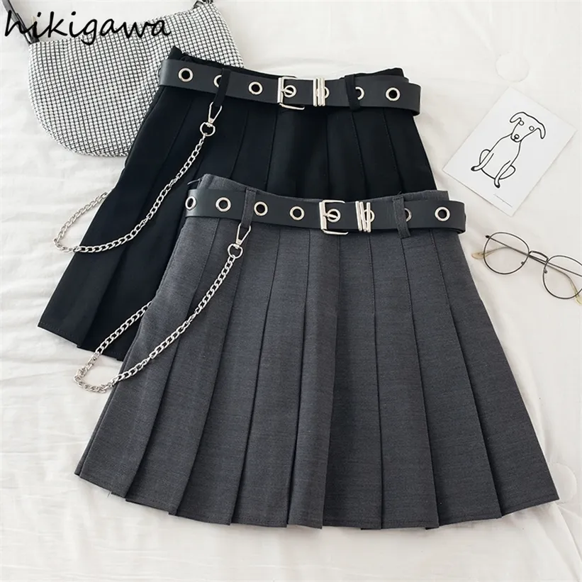 Hikigawa Y2K Skirt for Women Japan Faldas Mujer Moda A Line Mini Skirts Female Chain High Waist Gothic Clothes 220324