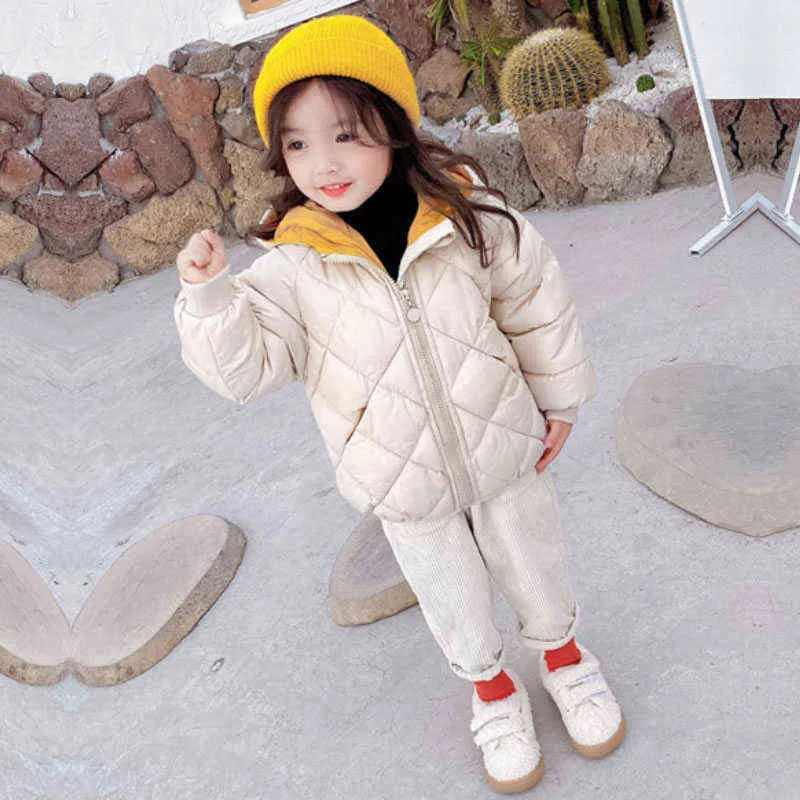 Winter Boys Girls Hoodie Square الهندسة الأسلاك الجري 2-8 سنوات الطفل الانضمام إلى مخمل الأزياء الكورية للأطفال J220718