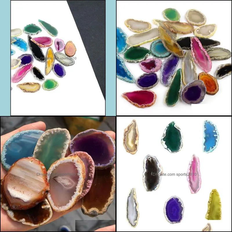 40-55mm natural blue red green purple agate slice stone charms wind bell tablet diy sweater chain pendant home ornaments sports2010