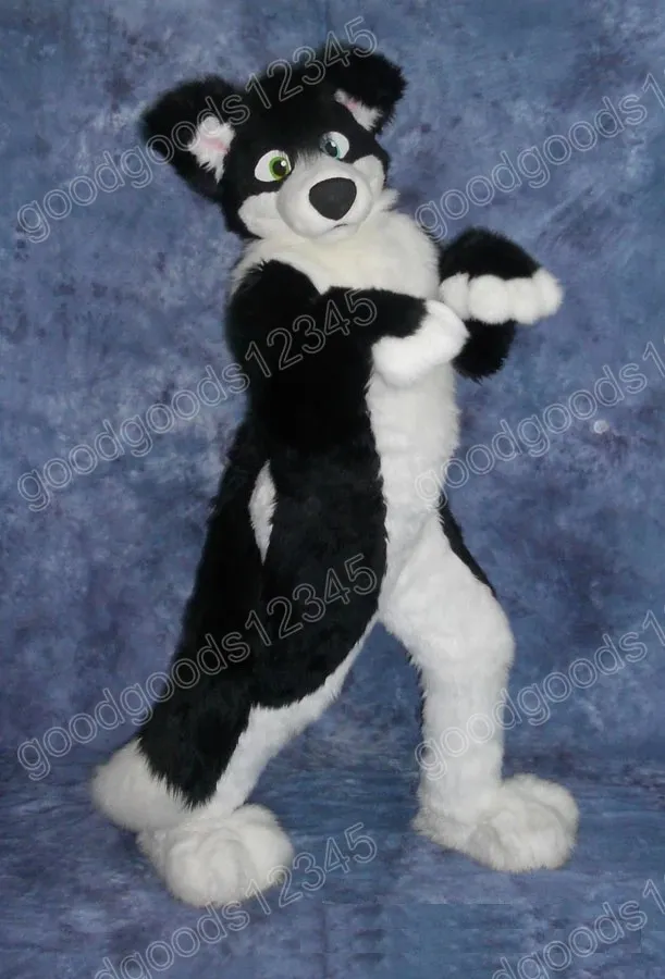 Halloween Black Husky Dog Fursuit Costumes De Mascotte Robe De Fête De Noël Personnage De Dessin Animé Carnaval Publicité Costume De Fête D'anniversaire Tenue