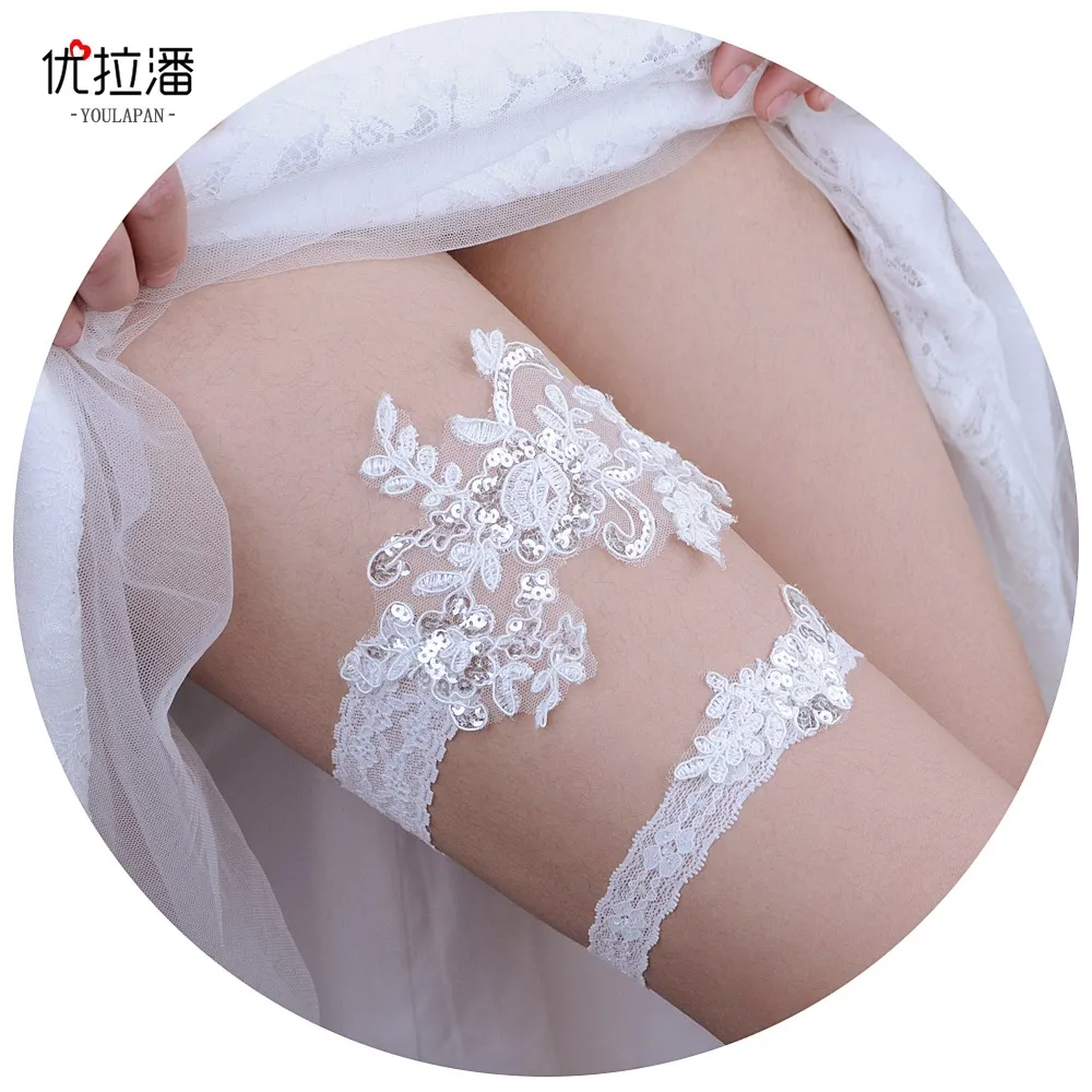 Lantejoulas Lace Bridal Garter Acessórios Perna Sexy Branco Lace Edge Princesa Estilo Troxa Anéis Senhoras Anel Banda Acessório de Casamento 2pcs / Set