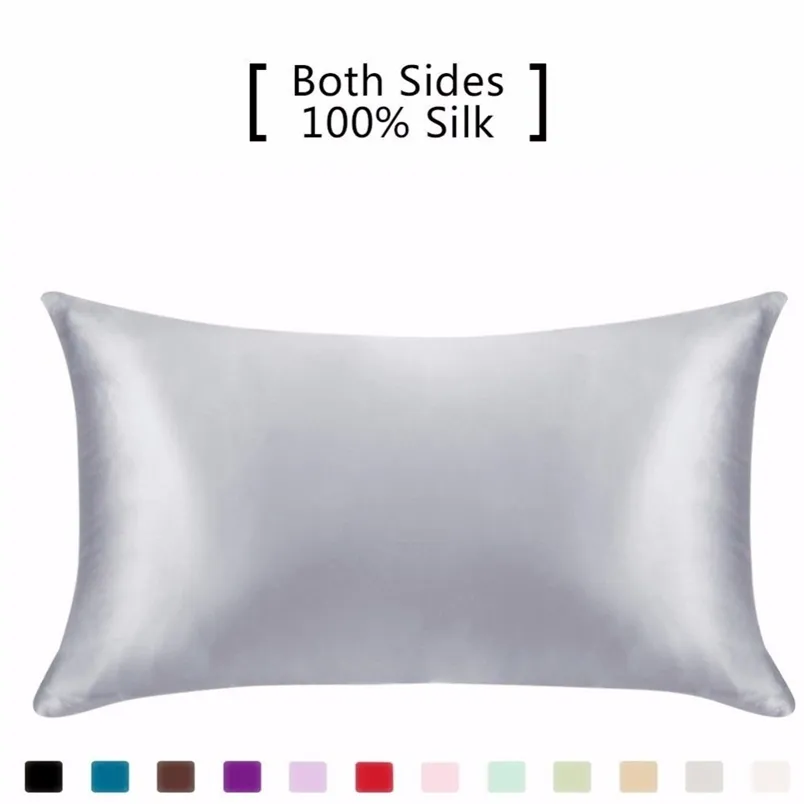 Silk Pillowcase Hair Skin 19 Momme silk fabric Pillowcase Standard Size Pillow Cases Cover Hidden Zipper 220606