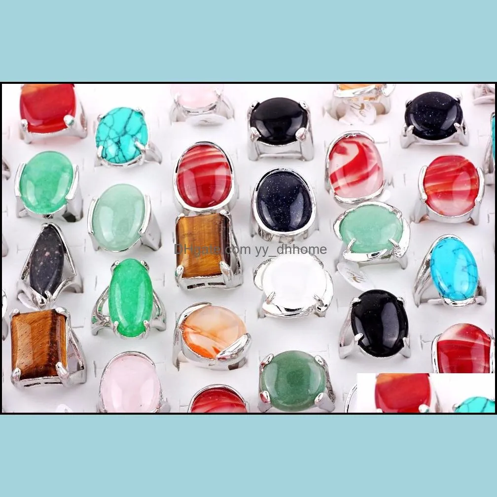 wholesale bulk 50pcs oversize mix style natural gem stone ring band wedding engagement xmas gift fashion jewelry