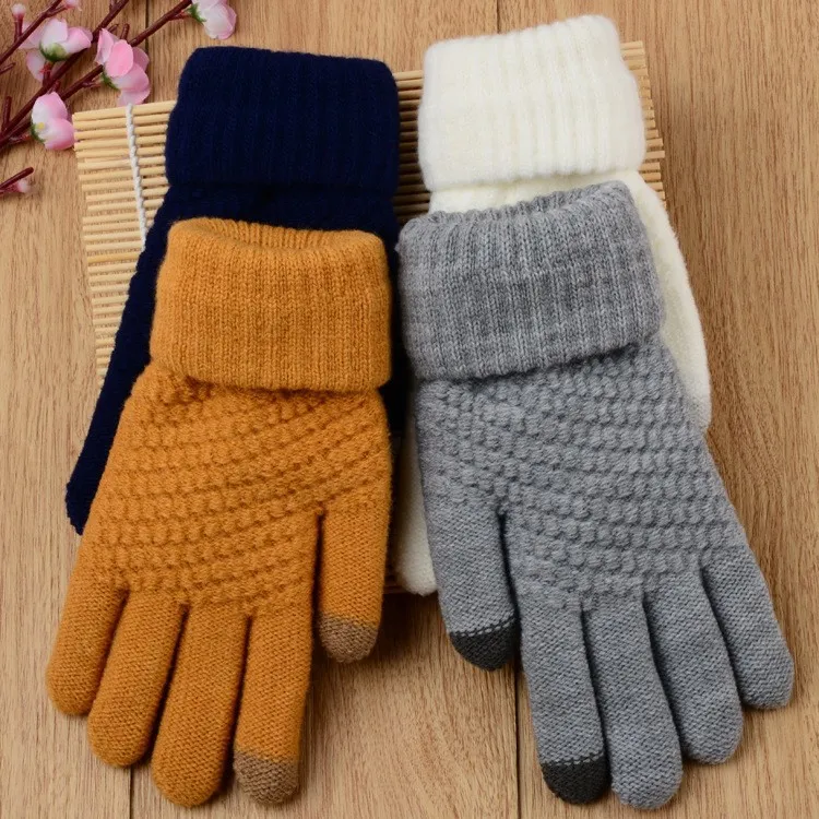 Winter Touch Screen Gloves Women Men Warm Stretch Knit Mittens Imitation Wool Full Finger Guantes Female Crochet Luvas Thicken