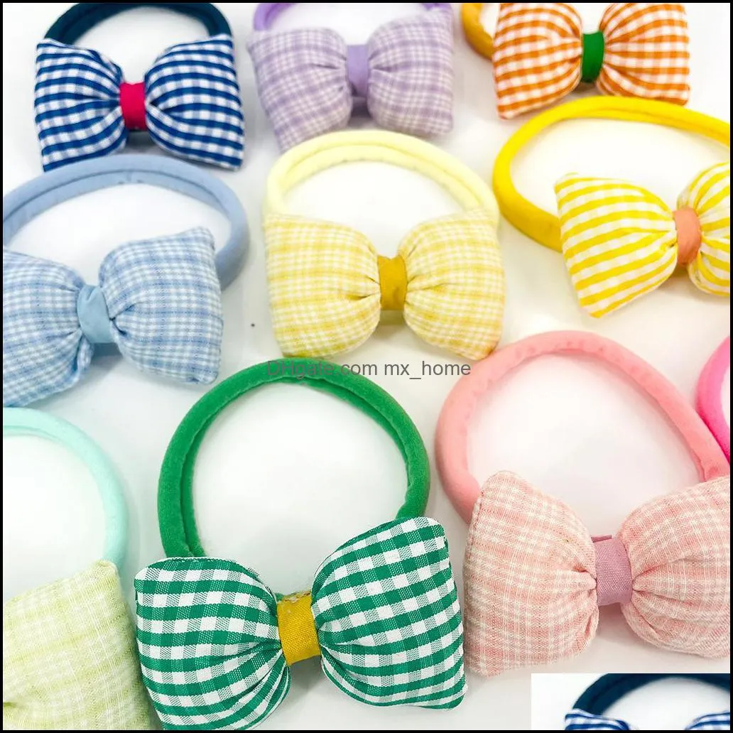 baby nylon elastic headband children kids hair accessories checkered bow hairbands infant girls nylon bow headwear