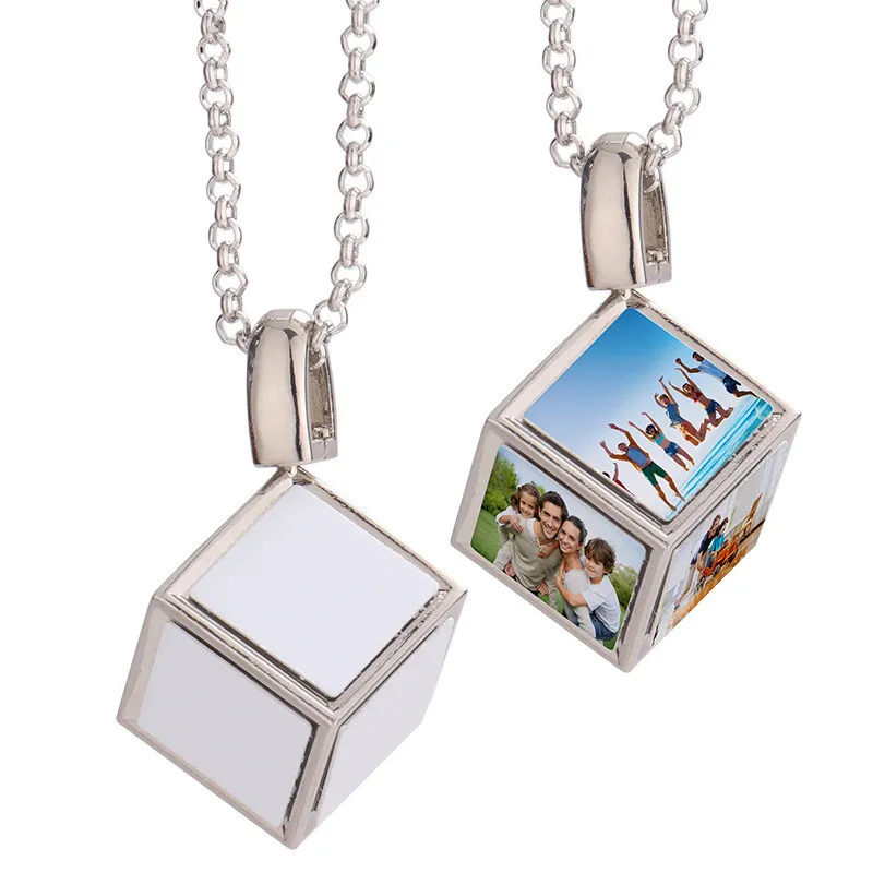 DIY sublimation blanc collier en or designer bijoux thermique transter argent carré mens collier femme Photo Cadre Pendentif Colliers Famille Anniversaire Cadeau