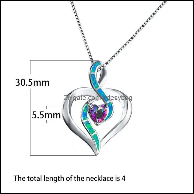 pendant necklaces cute female white opal pendants charm silver color wedding for women vintage crystal heart chain necklace