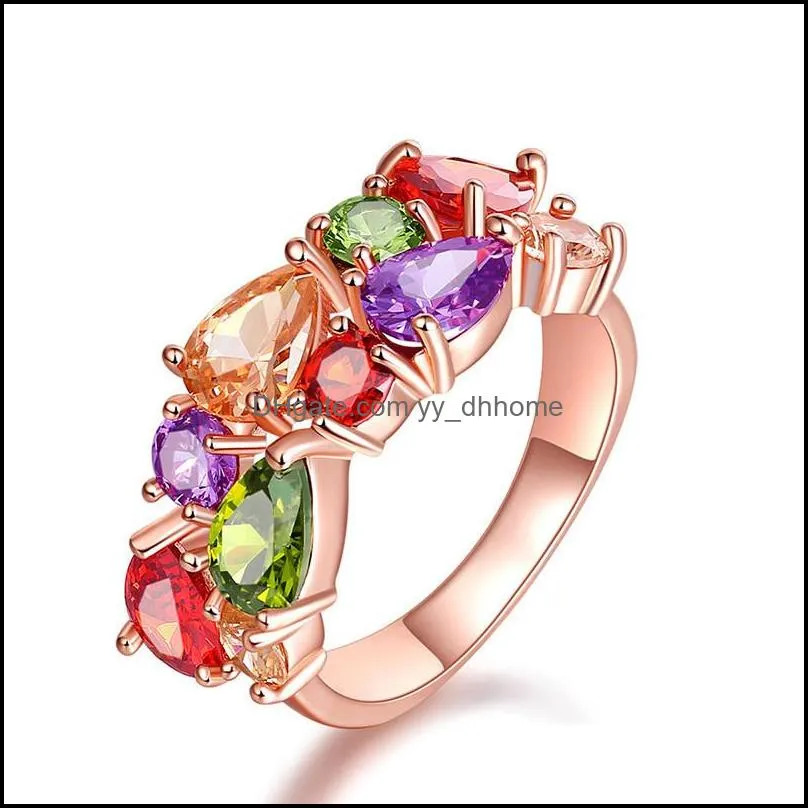 colorful cubic zirconia rose gold plated promise ring for girls women size 6 to 9 as wedding anniversary jewelry-z