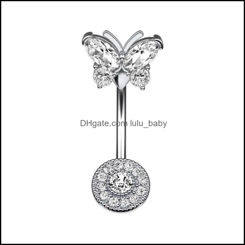 cz butterfly belly button ring 14g round zircon navel barbell women body piercing jewelry