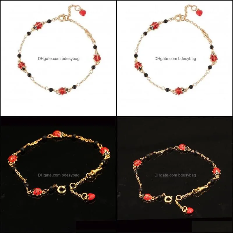 european and american style fashion personality trend temperament insect series enamel ladybug lucky red heart bracelet
