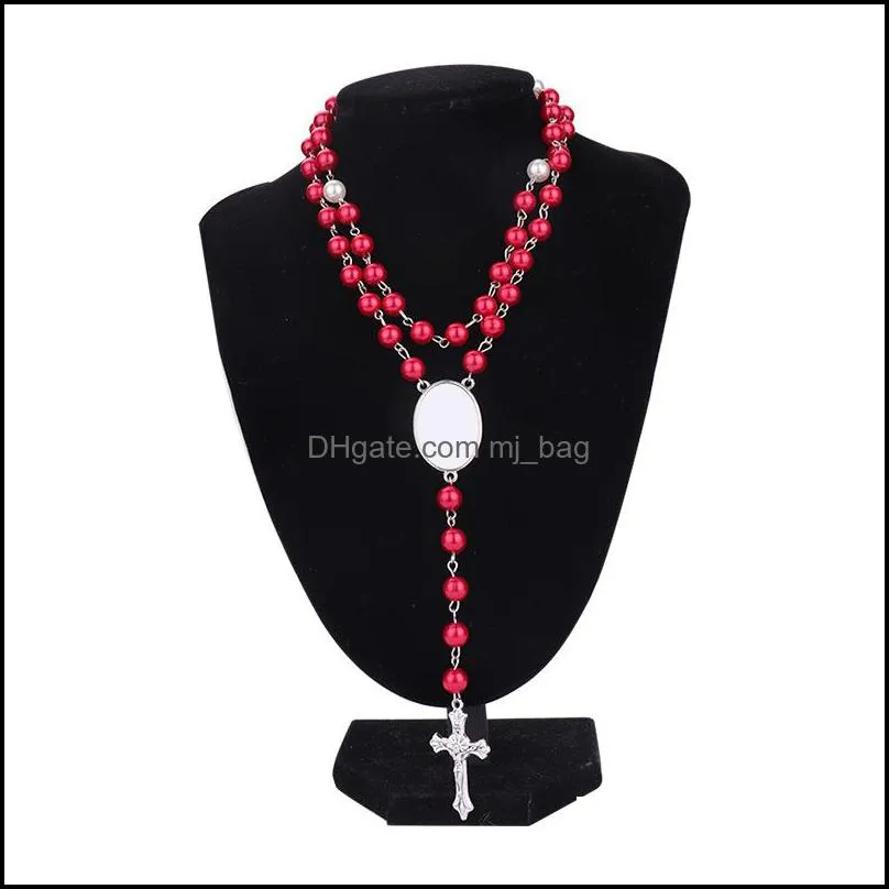 party favor sublimation rosary beaded necklace cross metal pendant wholesale
