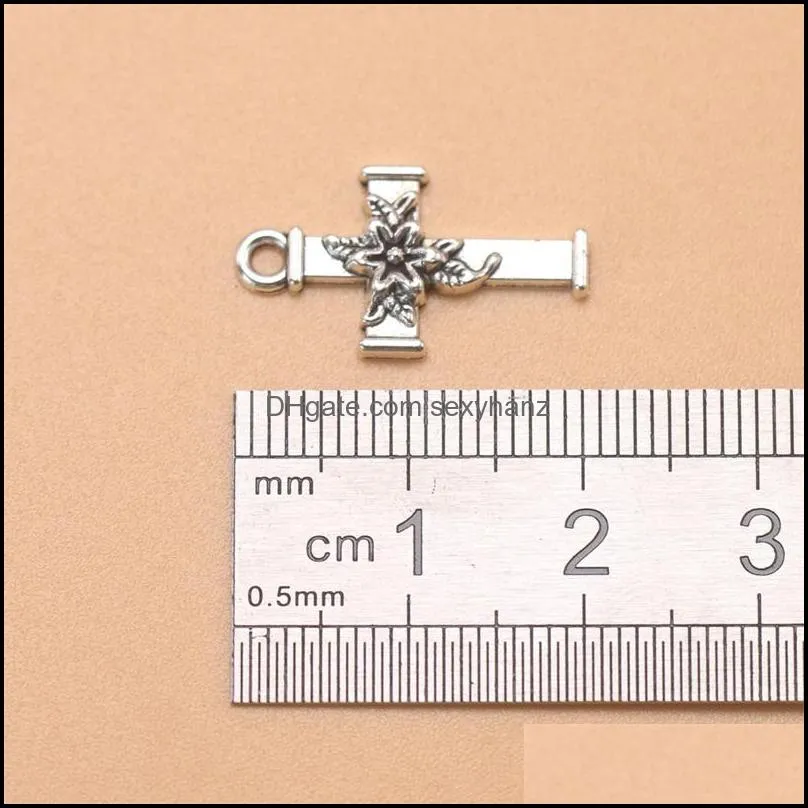 171pcs Antique Silver Bronze Plated cross flower Charms Pendant DIY Necklace Bracelet Bangle Findings 20*11mm 229 W2