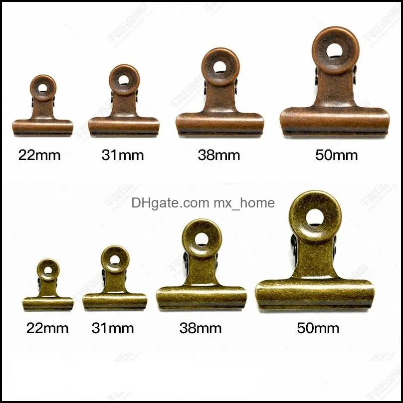 4 Size Retro Round Metal Grip Clips Bronze Bulldog Clip Metal Ticket Paper Clip For Tags Bags Office Wholesale LX3470