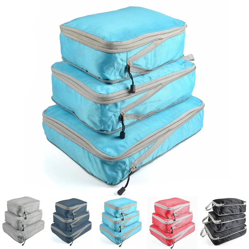 3 unids/set de cubos de embalaje de compresión, bolsa de almacenamiento de viaje, conjunto organizador de maletas, Material de nailon impermeable plegable 220516gx