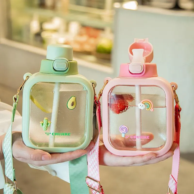 Water Bottles female cute large-capacity student portable creative Korean version with straw plastic cup