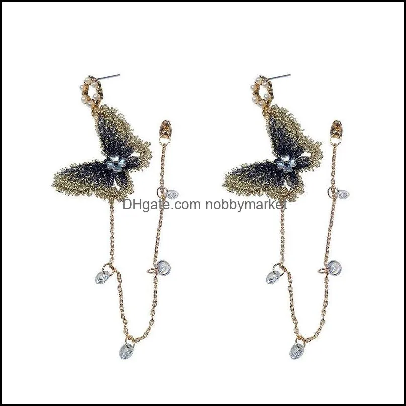 Dangle & Chandelier Korean Fairy Butterfly Long Earrings For Women Girl Ear Adornment Alloy Circle Rhinestone Tassel Handmade Jewelry