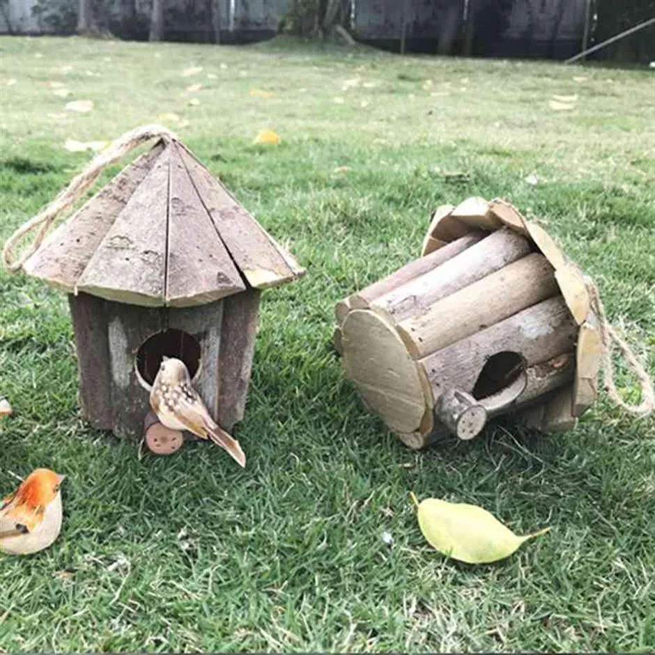 Nido sospeso Casa in legno per esterni ventilata per piccoli uccelli Polli Passeri Cortile Forniture per decorazioni da giardino238f