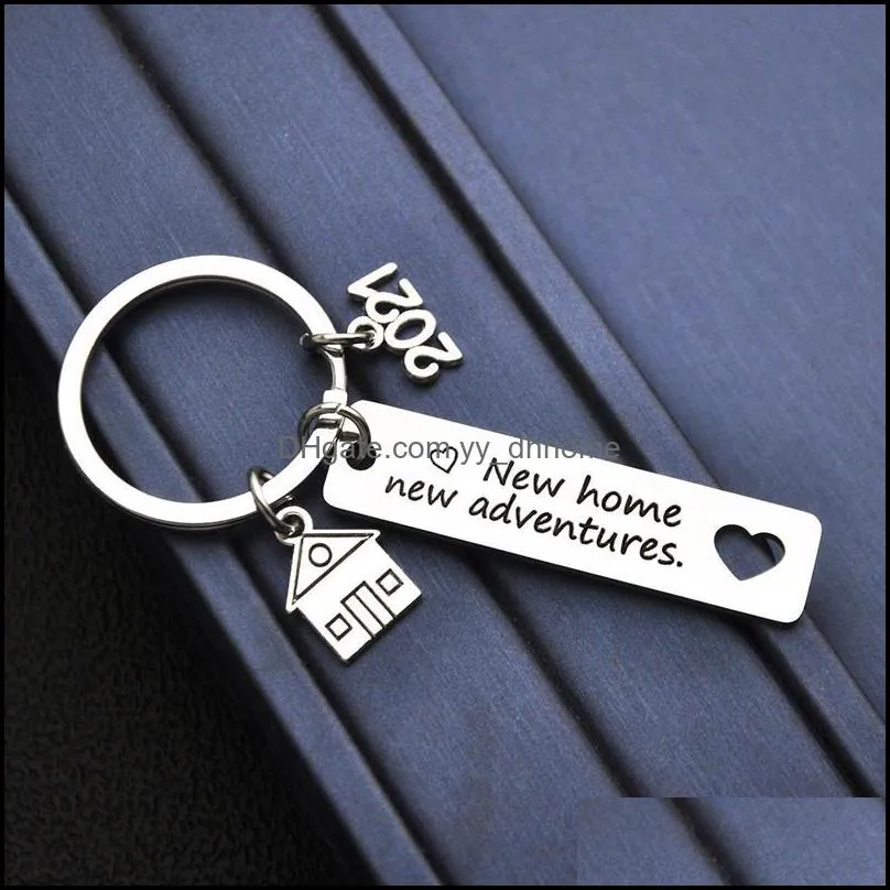 2021 stainless steel housewarming keychain pendant family love keychains creative house luggage decoration key ring 12*50mm