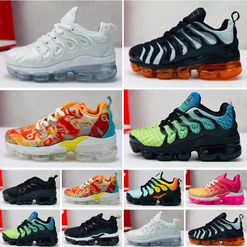 2023 Hot TN Plus Kids Boys Boys Girls Running Shoes Sea Triple Black White Multicolor Voltage Purple Bumblebee Be True Trainers Sneakers Size 24-35