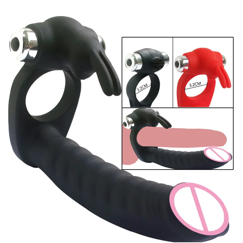 7 Speeds Penis Vibrating Ring Double Penetration Strapon Dildo Anal Beads Butt Plug Rabbit Vibrator Clitoris sexy Toys for Couple