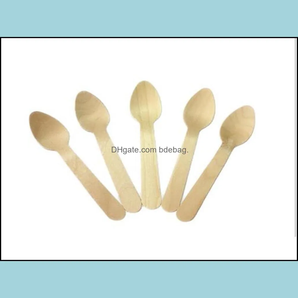 Disposable Wooden Spoon Mini Ice Cream Spoon Wood Dessert Scoop Wedding Party Tableware Kitchen Accessories Tool