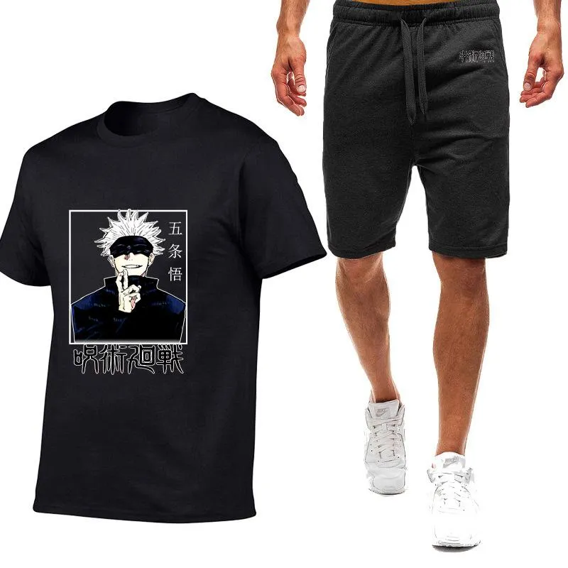 Camisetas masculinas homens de manga curta Jujutsu kaisen camiseta de verão hip hop harajuku de alta qualidade gojo satoru impressão algodão shorts shorts sportsw